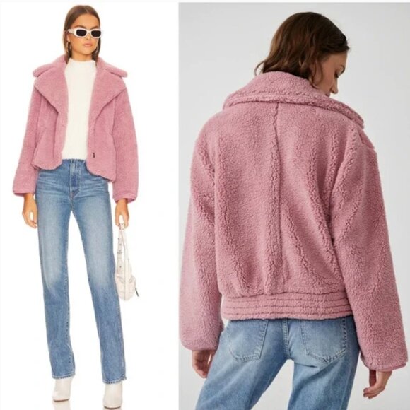 Free People Joplin Cozy Sherpa Faux Fur Teddy Jacket in Smoked Pink, XS NWT - Picture 4 of 13